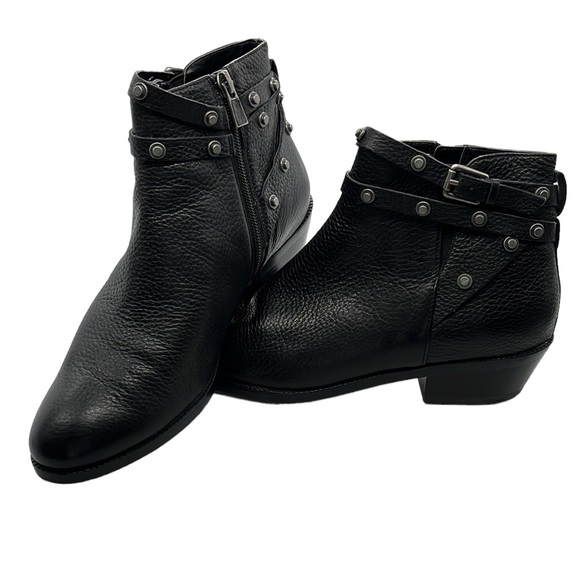 Halogen BLACK PEBBLE LEATHER SIDE ZIP STUDDED STRAP BOOTIES - Picture 4 of 9